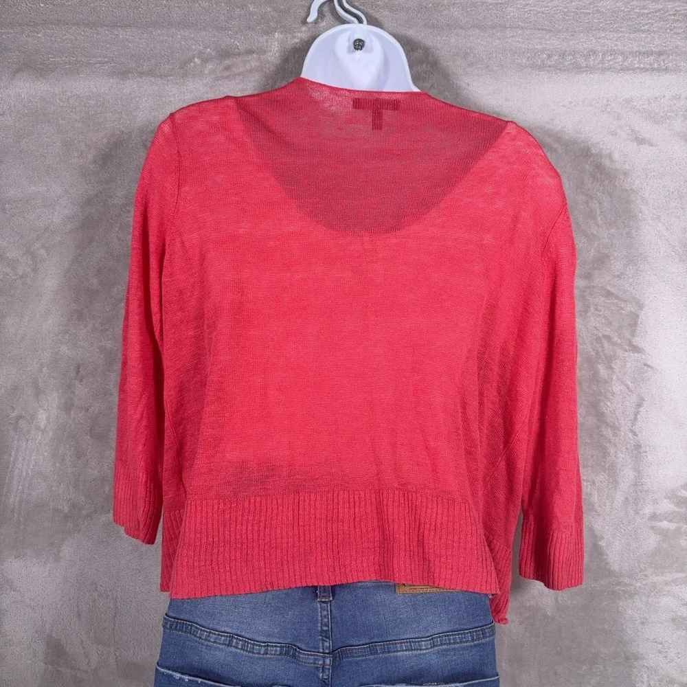 Eileen Fisher Cardigan Womens Small Red Open Front Lightweight Knit Pockets